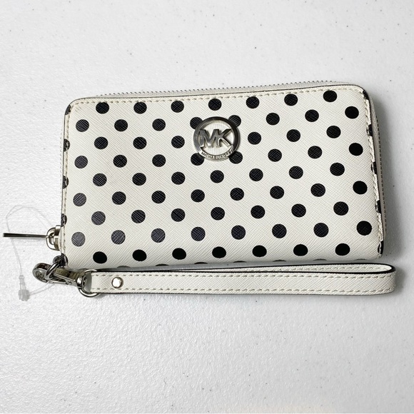 NEW Michael Kors white and black polka dot wristlet